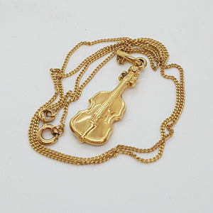 Vintage pct Gold Fiddle Pendant and Chain