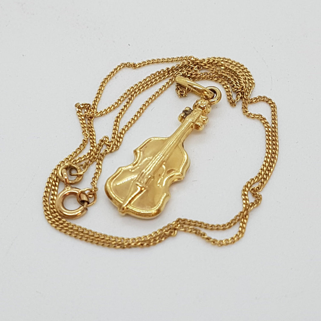 Vintage pct Gold Fiddle Pendant and Chain