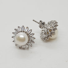 Load image into Gallery viewer, Sterling Silver CZ and Freshwater Pearl Earrings
