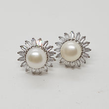 Load image into Gallery viewer, Sterling Silver CZ and Freshwater Pearl Earrings
