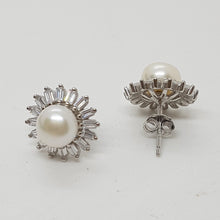 Load image into Gallery viewer, Sterling Silver CZ and Freshwater Pearl Earrings
