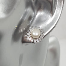 Load image into Gallery viewer, Sterling Silver CZ and Freshwater Pearl Earrings
