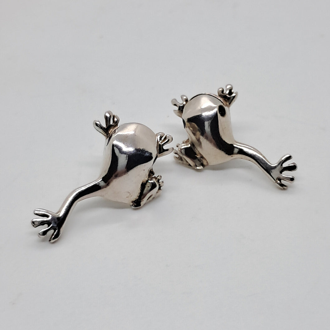 Sterling Silver Leaping Frog Earrings