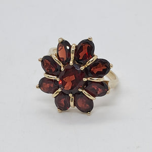 9ct Gold Garnet Daisy Ring