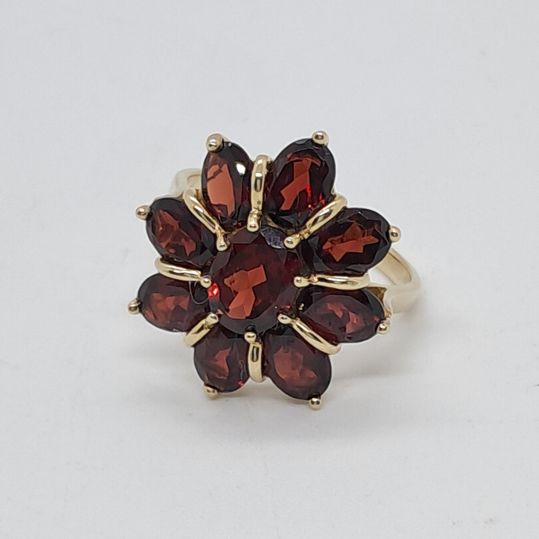 9ct Gold Garnet Daisy Ring