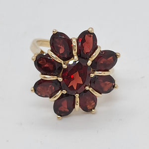9ct Gold Garnet Daisy Ring
