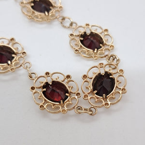 Vintage 9ct Gold Garnet Filigree Bracelet
