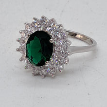 Load image into Gallery viewer, Sterling Silver Green and White CZ Dress Ring
