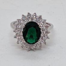 Load image into Gallery viewer, Sterling Silver Green and White CZ Dress Ring
