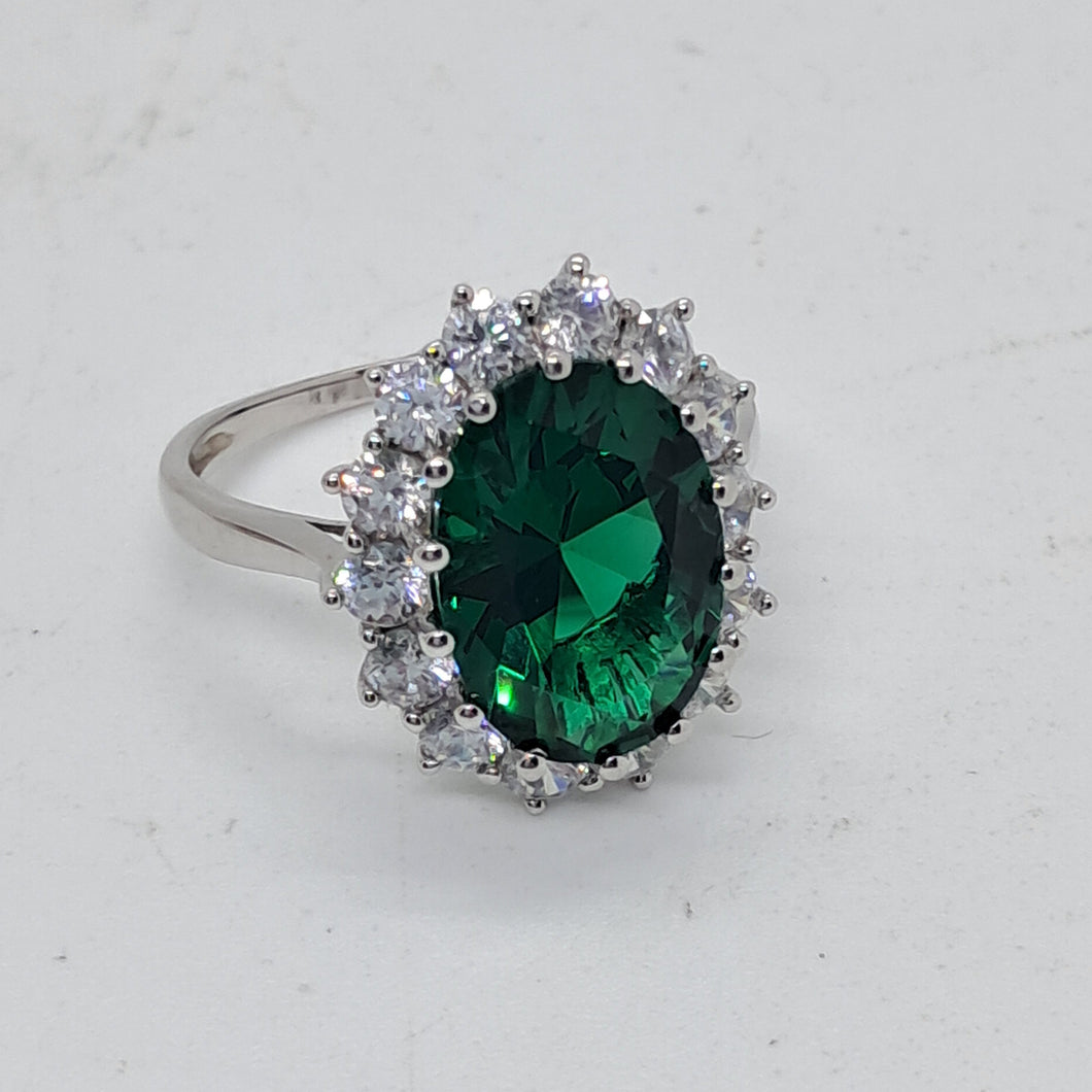 Sterling Silver Green and White CZ Dress Ring