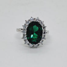 Load image into Gallery viewer, Sterling Silver Green and White CZ Dress Ring
