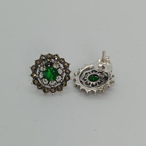 Sterling Silver Marcasite Green CZ Earrings