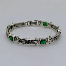 Load image into Gallery viewer, Sterling Silver marcasite Green Crystal Bracelet
