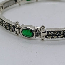 Load image into Gallery viewer, Sterling Silver marcasite Green Crystal Bracelet
