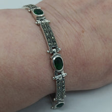 Load image into Gallery viewer, Sterling Silver marcasite Green Crystal Bracelet
