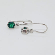 Load image into Gallery viewer, Sterling Silver Emerald and white CZ Drop Earrings
