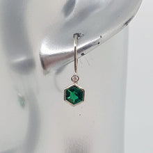 Load image into Gallery viewer, Sterling Silver Emerald and white CZ Drop Earrings
