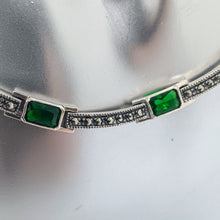 Load image into Gallery viewer, Sterling Silver Marcasite Green Crystal Necklace
