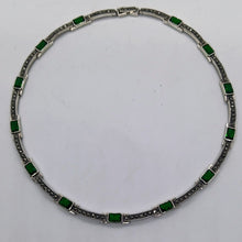 Load image into Gallery viewer, Sterling Silver Marcasite Green Crystal Necklace
