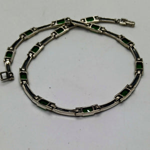 Sterling Silver Marcasite Green Crystal Necklace