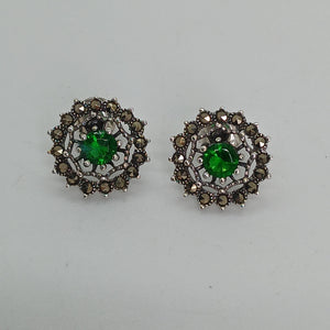 Sterling Silver Marcasite Green CZ Earrings