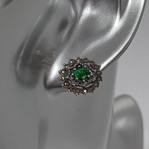 Sterling Silver Marcasite Green CZ Earrings