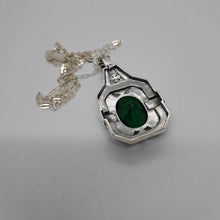 Load image into Gallery viewer, Sterling Silver Marcasite and Green Crystal Stone Pendant
