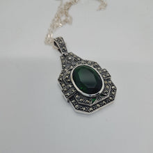 Load image into Gallery viewer, Sterling Silver Marcasite and Green Crystal Stone Pendant
