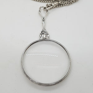 Antique Sterling Silver Magnifying Glass Pendant with Longuard Chain.