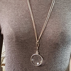 Antique Sterling Silver Magnifying Glass Pendant with Longuard Chain.
