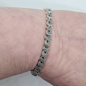 Sterling Silver Fancy Link Marcasite Bracelet.