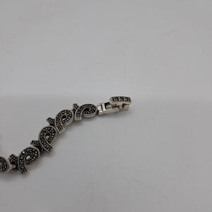 Sterling Silver Fancy Link Marcasite Bracelet.