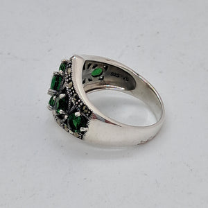 Sterling Silver Marcasite and Green Crystal Ring