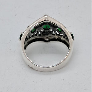 Sterling Silver Marcasite and Green Crystal Ring