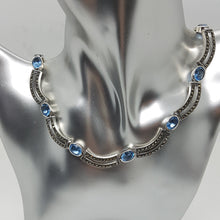 Load image into Gallery viewer, Sterling Silver Marcasite and Blue Topaz CZ Necklace Pendant
