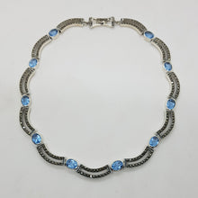 Load image into Gallery viewer, Sterling Silver Marcasite and Blue Topaz CZ Necklace Pendant
