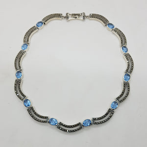 Sterling Silver Marcasite and Blue Topaz CZ Necklace Pendant