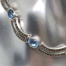 Load image into Gallery viewer, Sterling Silver Marcasite and Blue Topaz CZ Necklace Pendant
