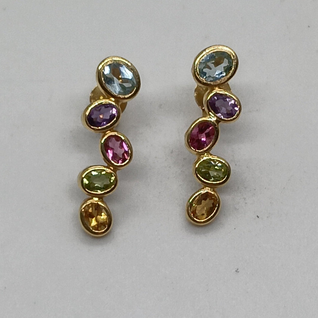 18ct Gold Multi Stone Stud Earrings