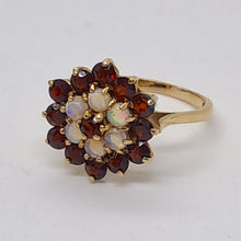 Load image into Gallery viewer, Vintage 9ct Gold Garnet and Opal Cluster Ring
