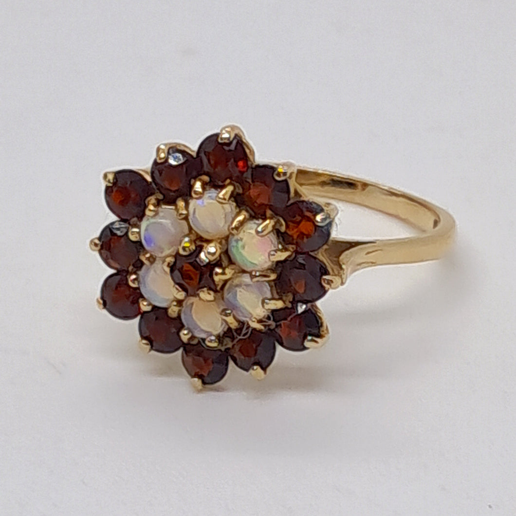 Vintage 9ct Gold Garnet and Opal Cluster Ring
