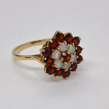 Load image into Gallery viewer, Vintage 9ct Gold Garnet and Opal Cluster Ring
