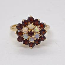 Load image into Gallery viewer, Vintage 9ct Gold Garnet and Opal Cluster Ring

