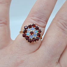 Load image into Gallery viewer, Vintage 9ct Gold Garnet and Opal Cluster Ring
