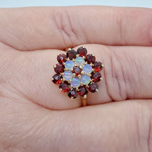 Load image into Gallery viewer, Vintage 9ct Gold Garnet and Opal Cluster Ring
