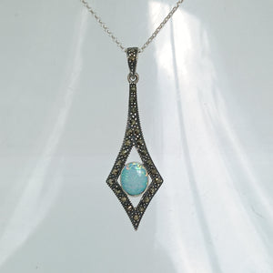 Sterling Silver Opal Marcasite Pendant