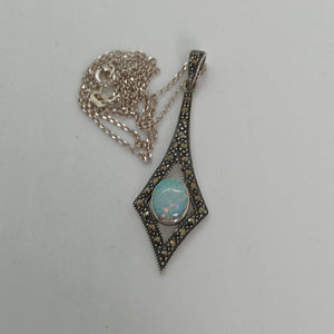 Sterling Silver Opal Marcasite Pendant