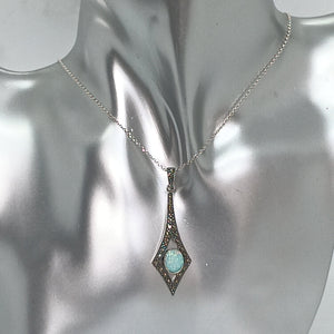 Sterling Silver Opal Marcasite Pendant