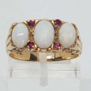 Vintage 9ct Gold Opal Ruby Ring