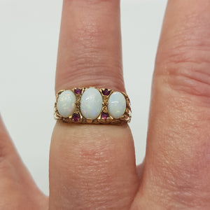 Vintage 9ct Gold Opal Ruby Ring